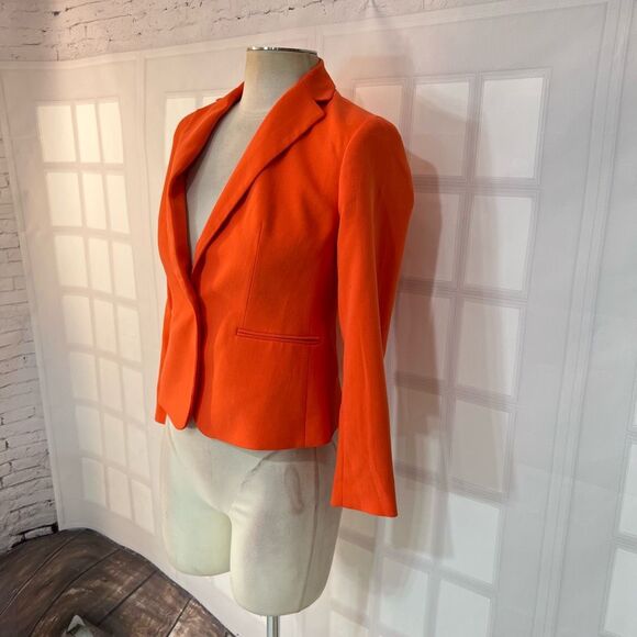 Ann Taylor Orange Notch Lapel One Button Long Sleeve Blazer Size 00 - Picture 3 of 9